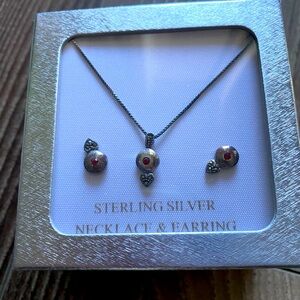 Sterling Silver Necklace With Matching Earrings Set In Gift Box